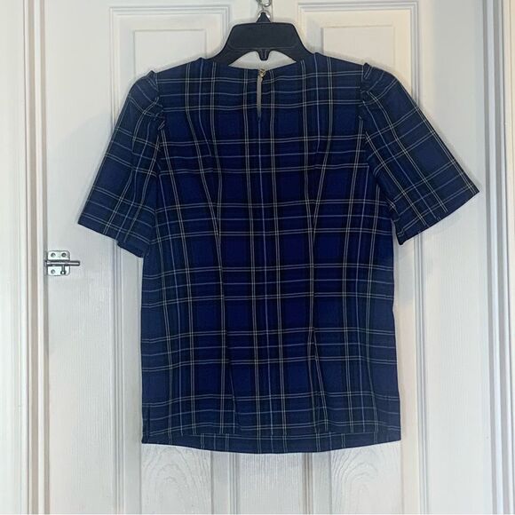 Draper James Blue Plaid Puff Sleeve Blouse Size 0 - Picture 2 of 10